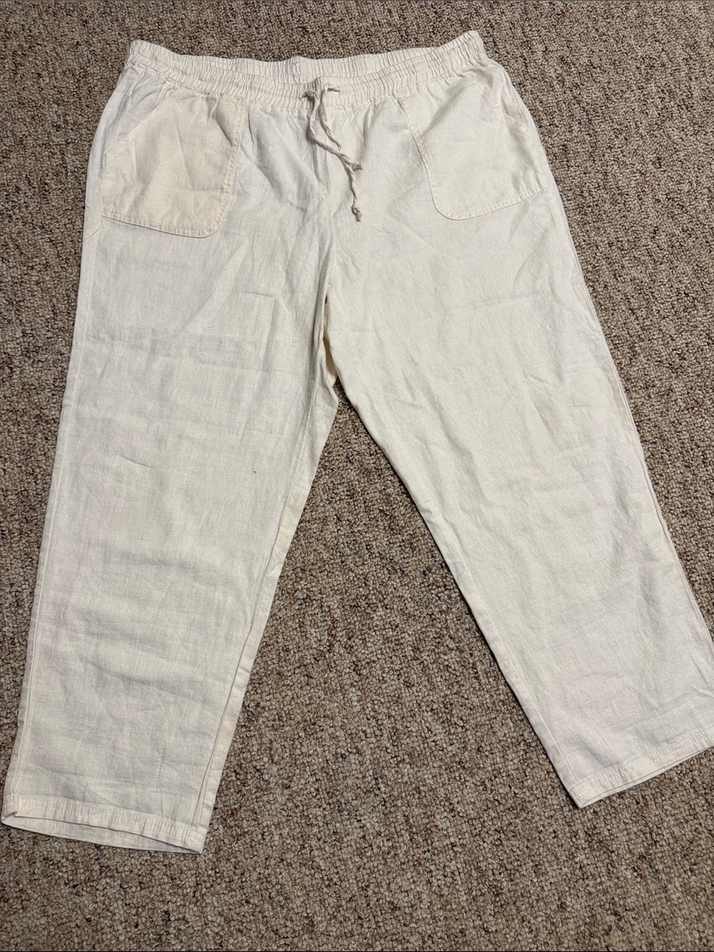 Women's Straight-Leg Drawstring Linen Pants - Cream